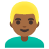 👱🏾‍♂️ man: medium-dark skin tone, blond hair display on Google